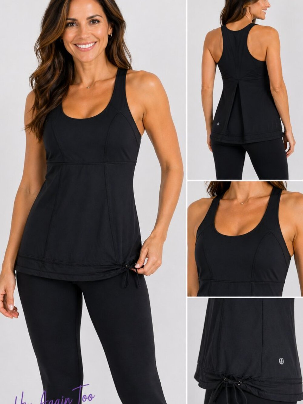 Lululemon Tank Top Size 6 Black Drawstring Waist Built In Bra Athletic